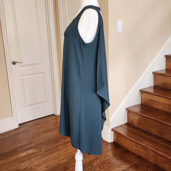 BCBG MAXAZRIA Shana Dress Satin Shift Asymmetrical Green Sleeveless Hi-Low Sz S - Picture 5 of 10